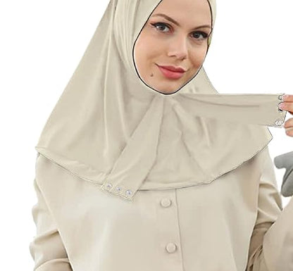 AIBEARTY Women Fashion Instant Muslim Turban Hijab with Snap Fastener Breathable Headscarf Bonnet Cap Turban Hat Shawl - color: Modal Beige-3 Buttons