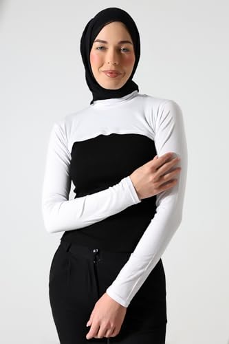 ihvan online, Women's Hijab Muslim Prayer Sleeve, Sleeves to Cover Arms for Women, Soft Stretchy Modest Hijab Arm Sleeves - color: White Neck