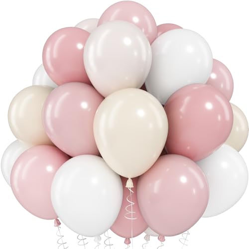 Dusty Pink Balloons, 60pcs 12 Inch Pastel Light Pink Cream Beige White Ivory Helium Balloons for Girls Women Fairy Birthday Baby Bridal Shower Bachelorette Wedding Party Decorations - color: Dusty Pink Ivory