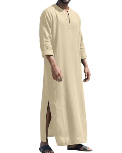 LVCBL Islamic Thobe for Men Muslim Kaftan Thobe Caftans for Men - color: Khaki, size: Large