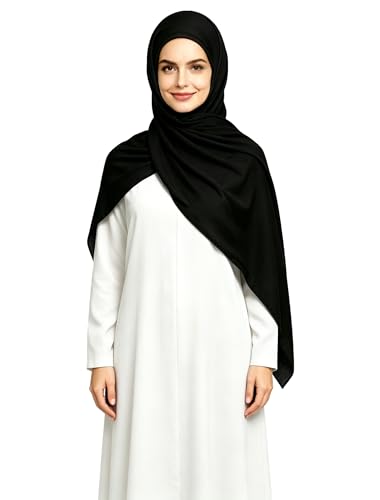 Lina & Lily Non-see-through Premium Jersey Maxi Hijab Head Scarf Wrap for Muslim Women - color: Black