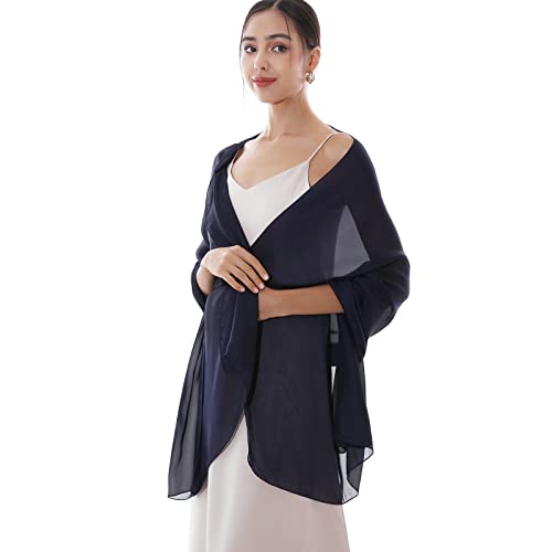 RIIQIICHY Women Shawls and Wraps for Evening Dresses Like Chiffon Silk Scarf Formal Silky Pashmina Shawls for Weddings - color: Navy