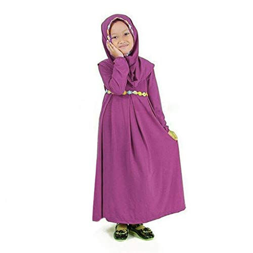 Toddler Baby Girls Muslim Prayer Dress Abaya with Floral Hijab 2pcs Islamic Long Skirt Eid Outfits Arabic Dubai Maxi Dress - color: Hot Pink, size: 6-12 Months