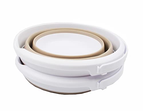 SAMMART 5.5L (1.4 Gallon) Collapsible Plastic Bucket - Foldable Round Tub - Portable Fishing Water Pail - Space Saving Outdoor Waterpot (White/Latte (Set of 2)) - color: White/Latte (Set of 2)