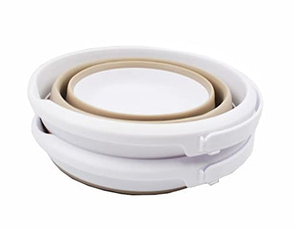 SAMMART 5.5L (1.4 Gallon) Collapsible Plastic Bucket - Foldable Round Tub - Portable Fishing Water Pail - Space Saving Outdoor Waterpot (White/Latte (Set of 2)) - color: White/Latte (Set of 2)