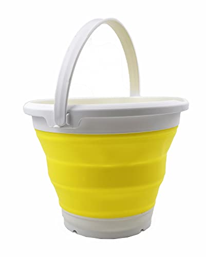 SAMMART 5.5L (1.4 Gallon) Collapsible Plastic Bucket - Foldable Round Tub - Portable Fishing Water Pail - Space Saving Outdoor Waterpot (White/Lemon) - color: White/Lemon