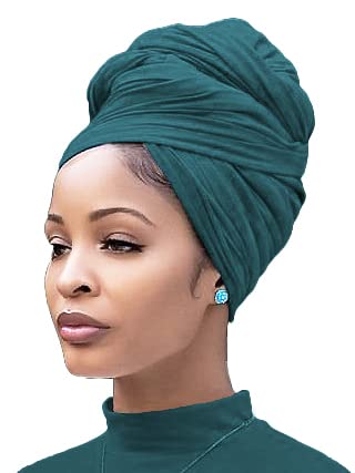 Nonbongoy Head Wraps for Black Women Stretch Headwraps Large Hair Wraps Hijab Scarves for Muslim Head Scarf Turban Headbands - color: 1-cyan Headwrap