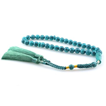 Muslims Islamic Dhikr Tasbeeh Tasbih Prayer Beads, 33 Blue Turquoise Stone Beads with Tassel