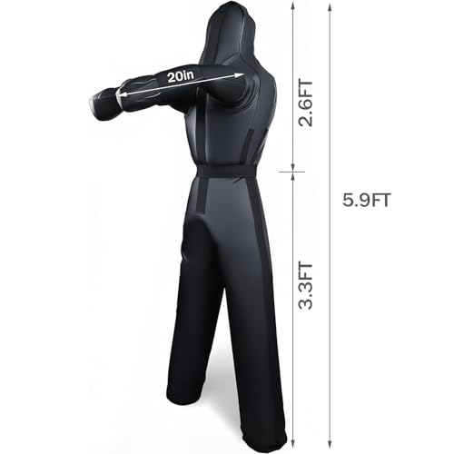 6FT Wrestling Dummy Grappling Dummy, Unfilled Hollow Design, Anti Burst Black Space Leather, MMA BJJ Training Equipment for Adults, Heavy Duty Martial Arts Practice Partner