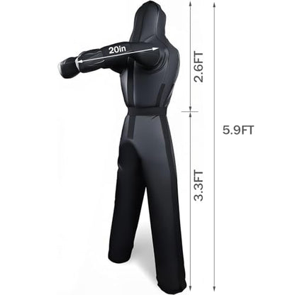 6FT Wrestling Dummy Grappling Dummy, Unfilled Hollow Design, Anti Burst Black Space Leather, MMA BJJ Training Equipment for Adults, Heavy Duty Martial Arts Practice Partner