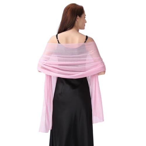 OurLore Chiffon Shawls Wraps for Women Sheer Glitter Scarf Sparkly Rhinestones Shoulder Sarong Cover Up Hijab for Wedding - color: Pink