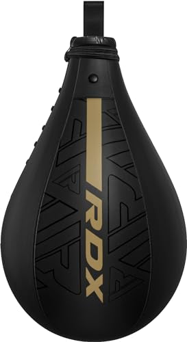 RDX Speed Bag Boxing Ball, Maya Hide Leather Dodge Striking Target with Additional Bladder, MMA Muay Thai Punching Workout Kicking Martial Arts Training Home Gym Exercise Speedball - color: BLACK GOLDEN, size: Speed Bag with Swivel