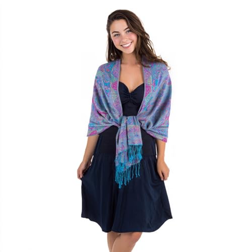TUSHUSTY Pashmina Feel Shawls Wraps Rave Scarf for Women Soft Silky Reversible Men Scarves Hijab - color: Blue Purple Pink