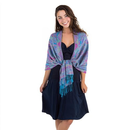 TUSHUSTY Pashmina Feel Shawls Wraps Rave Scarf for Women Soft Silky Reversible Men Scarves Hijab - color: Blue Purple Pink