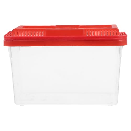 Toddmomy Portable Mini Fish Tank and Small Animal Carrier, Plastic Reptile Transport Box with Handle, Medium Red Aquarium for Travel and Turtle Breeding