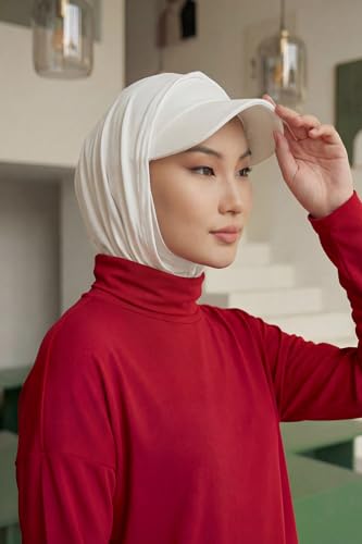 Aisha's Design Full Coverage Cotton Bonnet Hijab with Visor Modest Underscarf Bonnet - color: Ivory