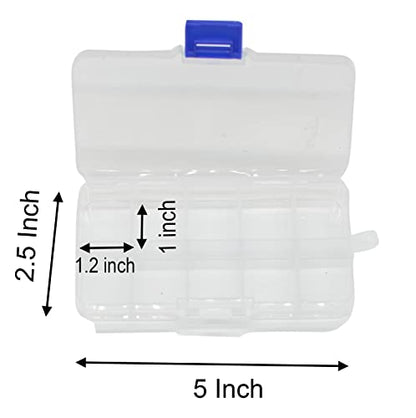Yansanido 4 Pcs 10 Grids 5 Inch x 2.5 Inch Adjustable Small Removable Clear Plastic Jewelry Organizer Divider Storage Box Jewelry Earring Tool Containers (White (10-Grid) 4pcs)