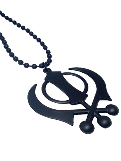 BEXCO Sikh Khanda Metal Car Hanging Show Peice - 8cm with Metal thread-16cm .(Metal, Black) - color: Black, size: 8 cm