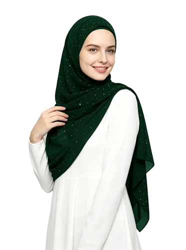 Lina & Lily Sparkle Shimmer Gold Glitter Women's Chiffon Hijab Head Scarf Shawl Wrap Lightweight - color: Jungle Green