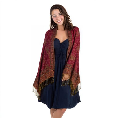TUSHUSTY Pashmina Feel Shawls Wraps Rave Scarf for Women Soft Silky Reversible Men Scarves Hijab - color: Burgundy