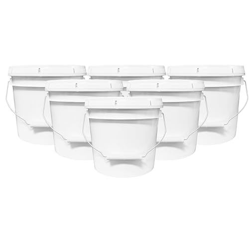 1-Gallon Bucket with Airtight Lid – Made in USA, Food Grade BPA Free Plastic, Heavy Duty Multi-Use, Metal Handle with Grip, Stackable Storage – White, 6 Pack - color: White, size: 6