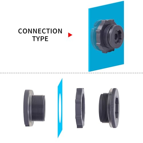 ChillWaves PVC Bulkhead Fitting 1-1/2" Double Thread Connector Adapter with Plugs for Water Tank, Aquariums, Rain barrels(2-PACK) - size: 1-1/2 INCH, style: Bulkhead Fitting + Plug