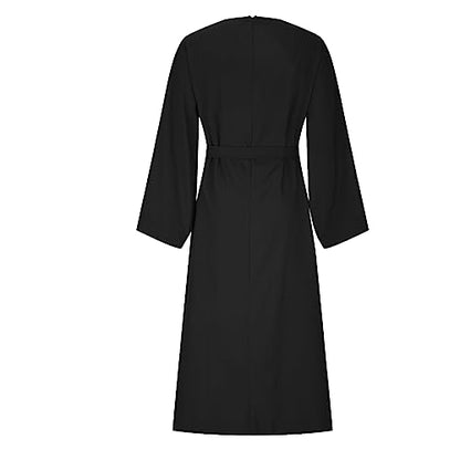 Ctreela Abaya Muslim Dresses for Women Girls Pockets Islamic Prayer Clothes with Tie Waist Ramadan Tarawih Sawm Outfits - color: Black, size: XX-Large