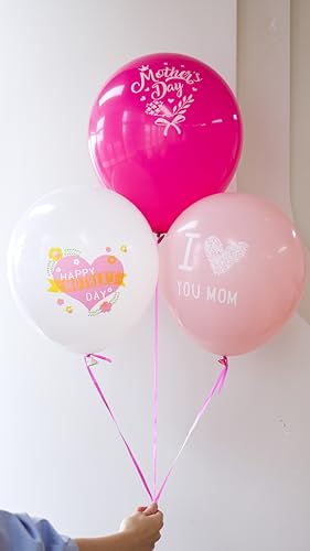 Paready Mother's Day Balloons, 60 Pcs Pink White Mom Print Party Decor - color: Mom