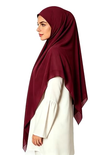 Lina & Lily Premium Chiffon Hijab Head Scarf Shawl Wrap for Muslim Women Square 58'' x 58'' - color: Dark Red