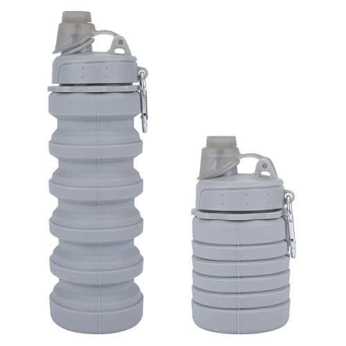 Collapsible Water Bottles for Kids, Students, Adults, Reusable BPA Free Silicone Foldable Sports Water Bottles for Travel Camping Hiking, Folding Travel Water Bottles, Gary - color: Gray, style: 1 pack