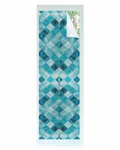 Window Privacy Film Teal Blue Diamond Window Clings for Glass Windows Modern Geometric Lines Windows Film Static Cling Frosted Windows Sticker Covering for Bathroom Living Room Office 17.7"x78.7" - size: 17.7"x78.7"