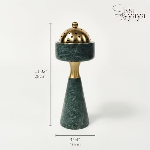 Sissi & yaya Marble Incense Burner with Brass Cover, 11 x 3.8 inches, Multi-Purpose Holder for Cones, Coils and Sticks (Green) - color: Green