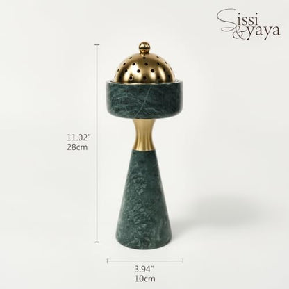Sissi & yaya Marble Incense Burner with Brass Cover, 11 x 3.8 inches, Multi-Purpose Holder for Cones, Coils and Sticks (Green) - color: Green