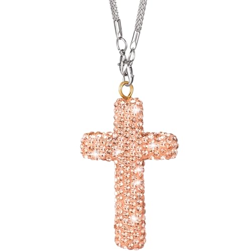Crystal Cross Car Rear View Mirror Charm, Bling Rhinestone Car Hanging Accessories, Automotive Interior Decoration Vehicle Rear View Mirror Pendant Ornament - Champagne Gold, 1pcs - color: Champagne Gold, 1pcs