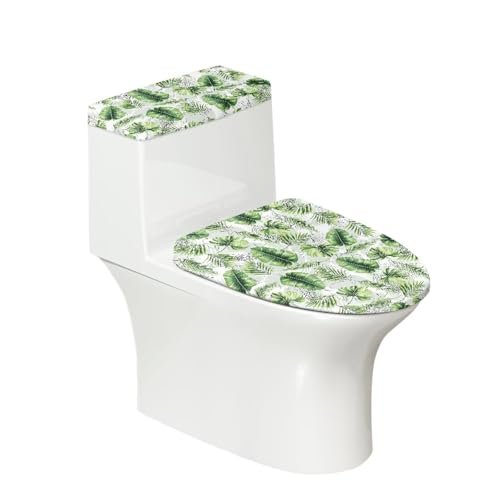 Green Leaves Toilet Lid Covers with Tank Covers Toilet Seat Cover Dustproof Stays in Place Home Decor Fits Most Toilet Lids - color: Green Leaves