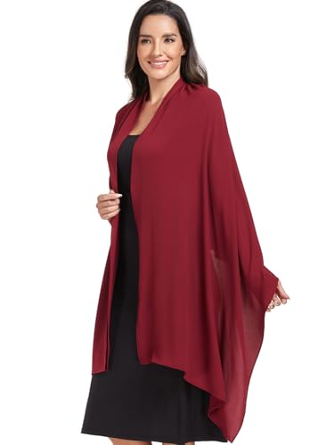 Chiffon Shawl and Wraps for Women Warm Scarves Wedding Evening Bridal Scarfs Pashmina Shawls - color: Wine Red