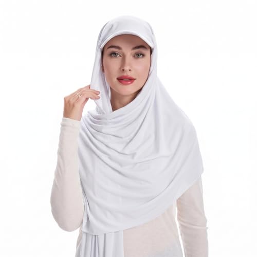 ZLYC Women Muslim Hijab Scarf with Visor Built-in Undercap Sun Protection Headwrap - color: Solid White