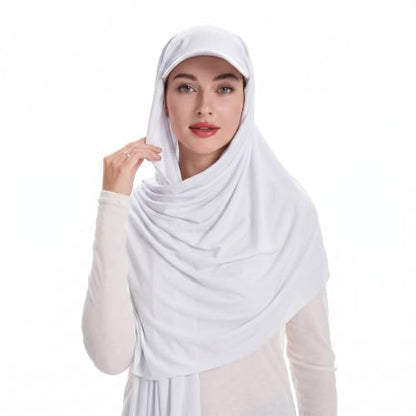 ZLYC Women Muslim Hijab Scarf with Visor Built-in Undercap Sun Protection Headwrap - color: Solid White