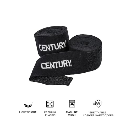 Century 108 Inch Boxing Hand Wraps with Thumb Loop for Martial Arts Kickboxing Punching – MMA Muay Thai Men and Women Elastic Inner Glove for Hand & Wrist Supports – Pair | Black