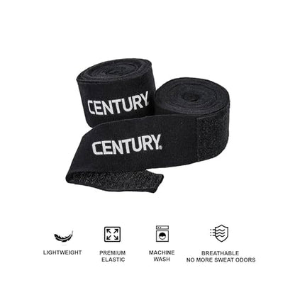 Century 108 Inch Boxing Hand Wraps with Thumb Loop for Martial Arts Kickboxing Punching – MMA Muay Thai Men and Women Elastic Inner Glove for Hand & Wrist Supports – Pair | Black