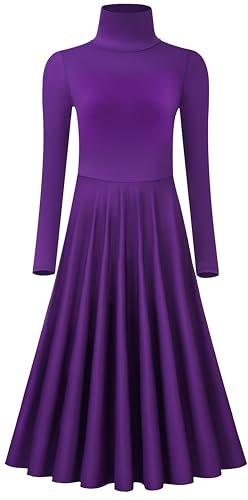 MOLLDAN Long Sleeve Praise Dance Dress for Women Liturgical Church Worship Fit Full Length,Breathable Lined - color: Deep Purple, size: Small