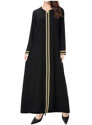 WSPLYSPJY Embroidered Abaya Muslim Dresses for Women Prayer Robe - color: Black, size: Small