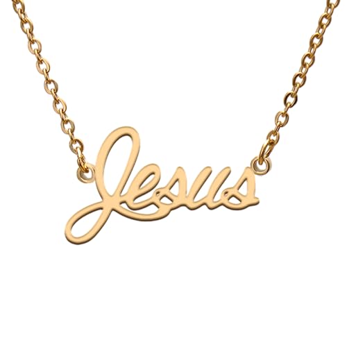 Name Tag Necklaces for Her His Friends Familys Relationship Memory Jewelry Gift - style: Gold Color- Jesus