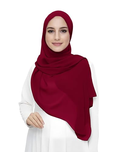 Premium Chiffon Hijab Head Scarf Shawl Wrap for Muslim Women Lightweight - color: Dark Red