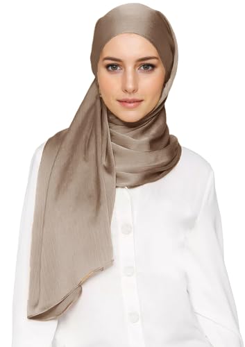 Lina & Lily Premium Crinkled Satin Hijab Head Scarf Shawl for Muslim Women - color: Dark Taupe
