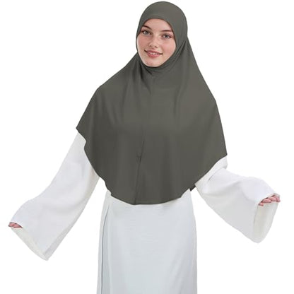 Instant Hijab 여성용 무슬림 부드럽고 신축성 있는 기도 히잡 이슬람 두바이 중동 단색 헤드스카프 - color: 다크 그레이.