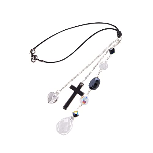 Elegant Cross for Car Mirror - Sun Catcher Rearview Mirror Charm, Transforms Sunlight and Diffuses Colors and Energy Throughout The Car - Black and White Cross - color: Black and White Cross