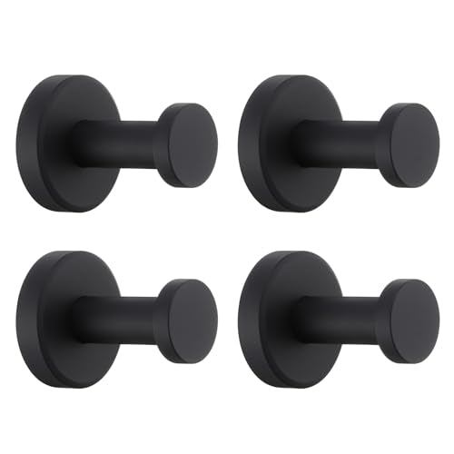 APLusee Matte Black Bath Robe Towel Hook 4 Pack, Stainless Steel Bathroom Coat Hook, Wall Mount - color: Matte Black, size: 4 Pack