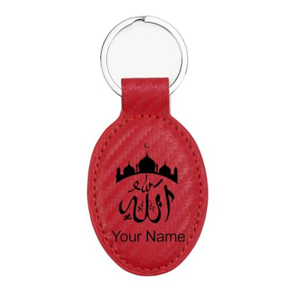 LaserGram Oval Keychain, Allah 2, Personalized Engraving Included (Carbon Fiber Red) - color: Carbon Fiber Red