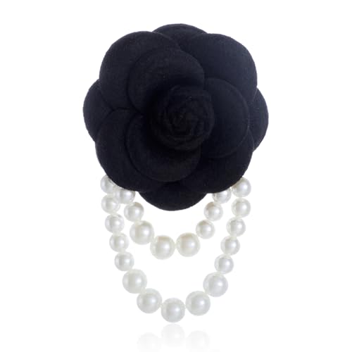 Vintage Camellia Pearl Tassel Brooches Bracelet Bohemian Pearl Safety Pins Bracelets Flower Hairpin Headpieces Shawl Pins Dainty Elegant Lapel Pin Wedding Party Dress Accessories for Women - color: black